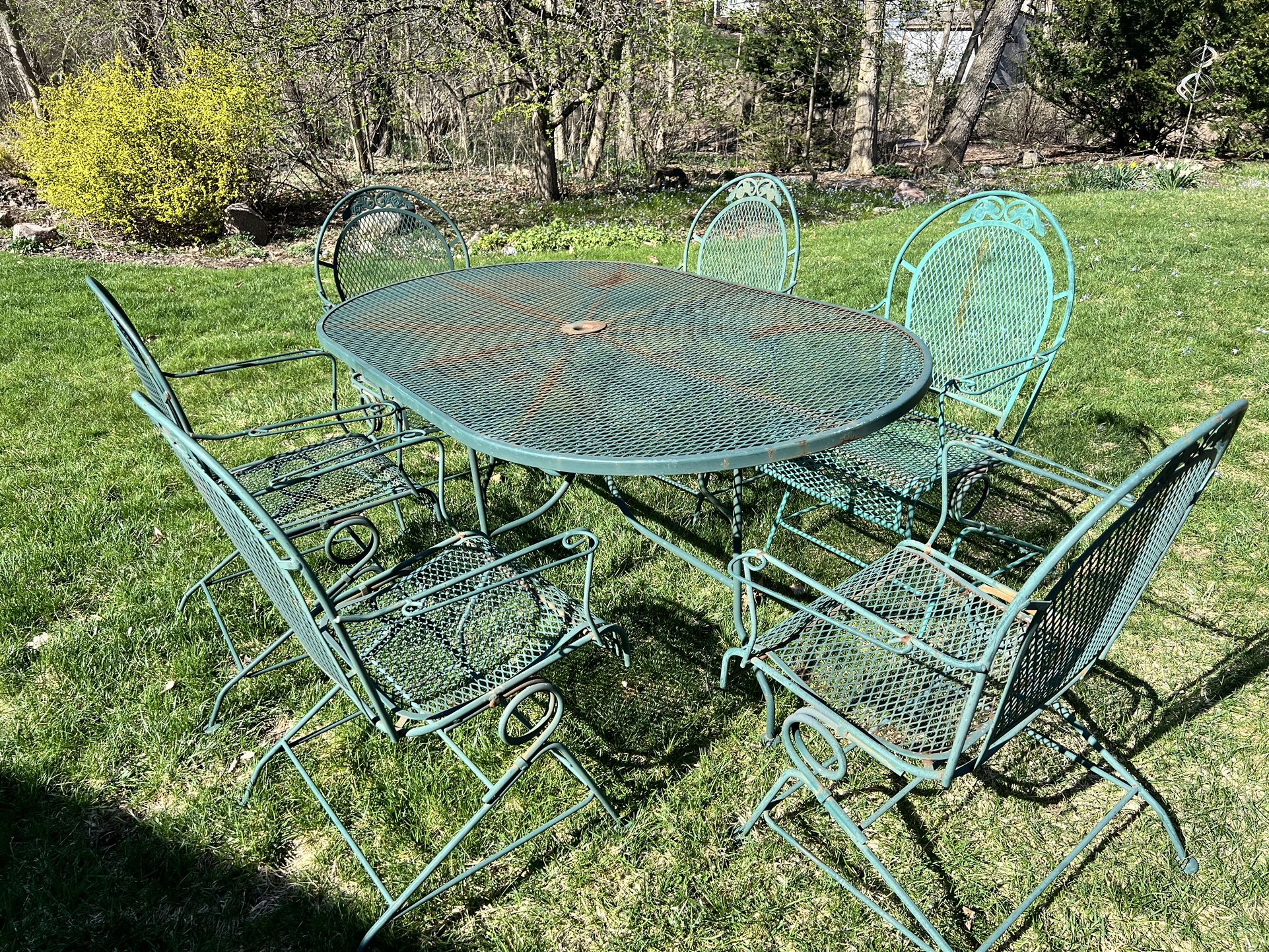 7 piece patio furniture BIG table 6 rocker chairs wrought iron