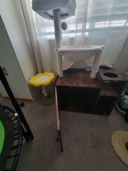Cat tower with cabinet  and scratch post flowe and cactus