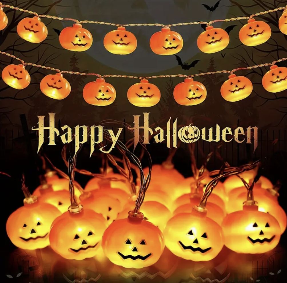 🎃 Pumpkin LED String Lights — 118" / 20 LEDs | Battery Operated