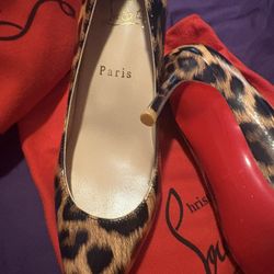Women’s Christian Louboutin Leopard Red Bottom Heels (39)