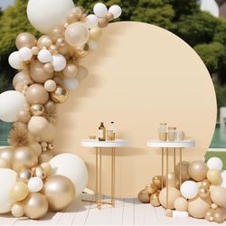 6.5FT Beige Round Backdrop Cover Polyester Fitted Round Wedding Arch Cover, Circle Balloon Arch Backdrop Stand Covers for Wedding Birthday Party Baby 