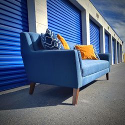 Navy Blue Mid-Century Modern Sofa