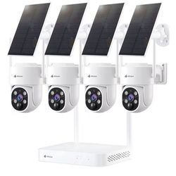 Kittyhok Solar Security Cameras Wireless Outdoor, 360° Pan & Tilt Home Security Camera, No Subscription, 2K Clarity, Color Night Vision, WiFi6 NVR wit