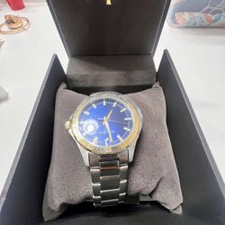 Men’s Two-Tone Watch – Blue Face – Worn Once (Includes Box)