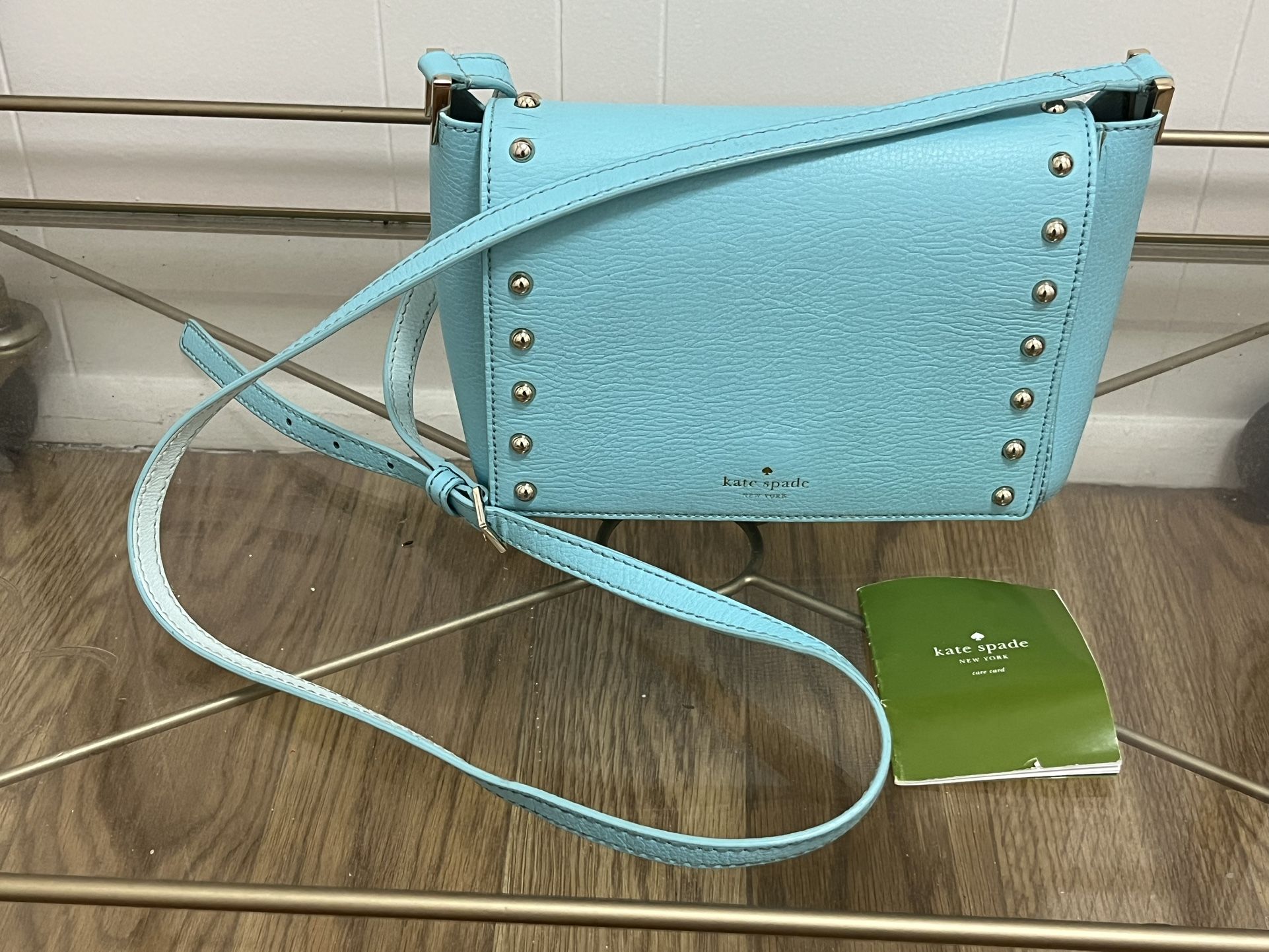 Kate Spade Sanders Place Avva Turquoise Studded Leather Crossbody Bag Purse