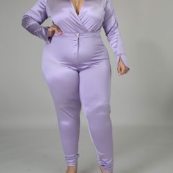 3X Plus Size Satin Bodysuit Pant Set