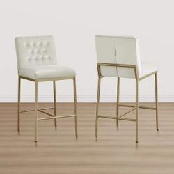 ❤️🔥Set of 2 Vance 38.2 in. Ivory Fabric Bar Stools with Tufted Backrest