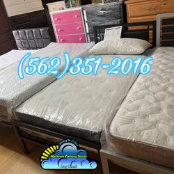 Twin Metal Black Bed Frame Complete Set With Medium Firm Mattress-