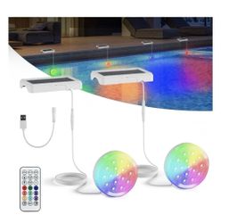 2-in-1 Solar Pool Lights, USB Rechargeable Pool Lights with Remote, 4.55 Inch