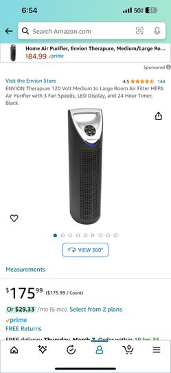 ENVION Therapure 120 Volt Medium to Large Room Air Filter HEPA Air Purifier with 3 Fan Speeds, LED Display, and 24 Hour Timer, Black