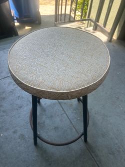 One Only; Classic Midcentury Backless Stool with Gold Crosshatch Vinyl Seat: