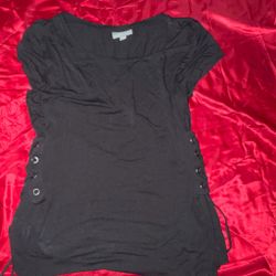 Black Cap Sleeve Top with Side Lace-Up Detail