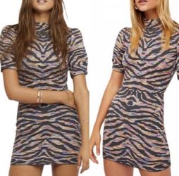 Free People Take Me Out Dress Small Y2K Zebra Bodycon