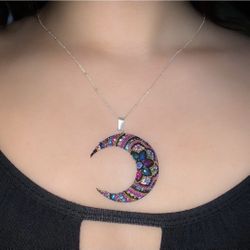 Zircon Diamonds Moon Pendant