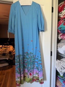 Blue Maxi Dress with Floral Border Print