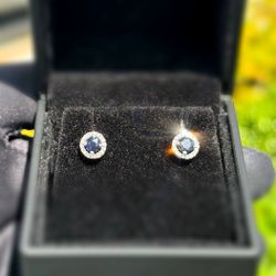 14k white gold sapphire natural diamonds 1.2CTW earrings