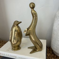 Vintage lot 2- Brass Solid Penguin seal animals Collectible statues Figurines Mid Century rare 