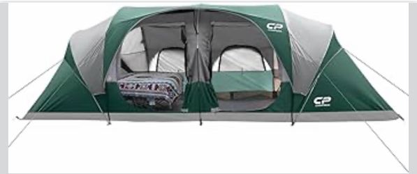 12-Person-Camping-Tents,3 Room Family Tents,Waterproof Windproof Family Tent with Top Rainfly,6 Large Mesh Windows,Double Layer,Easy Set Up, Portable