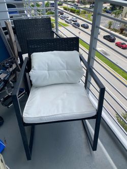 2 Black Patio Rocking Chairs w/ side Table