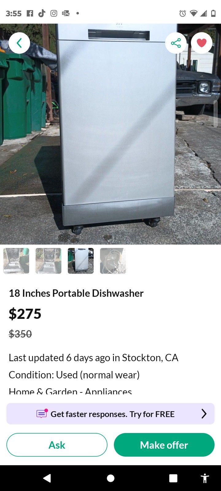 18" Portable Dishwasher On Wheels 