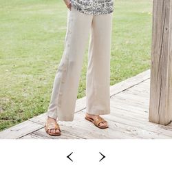 White Wide Leg Linen Pull On Pant Size L By Soft Surroundings