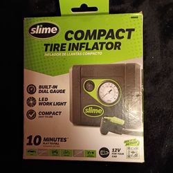 Slime 40060 Tire Inflator, Compact, Portable Car Air Compressor, Analog, Quick Connect Air Hose, Flat Tire Puncture Repair, 12V, 10 min Inflation Blac