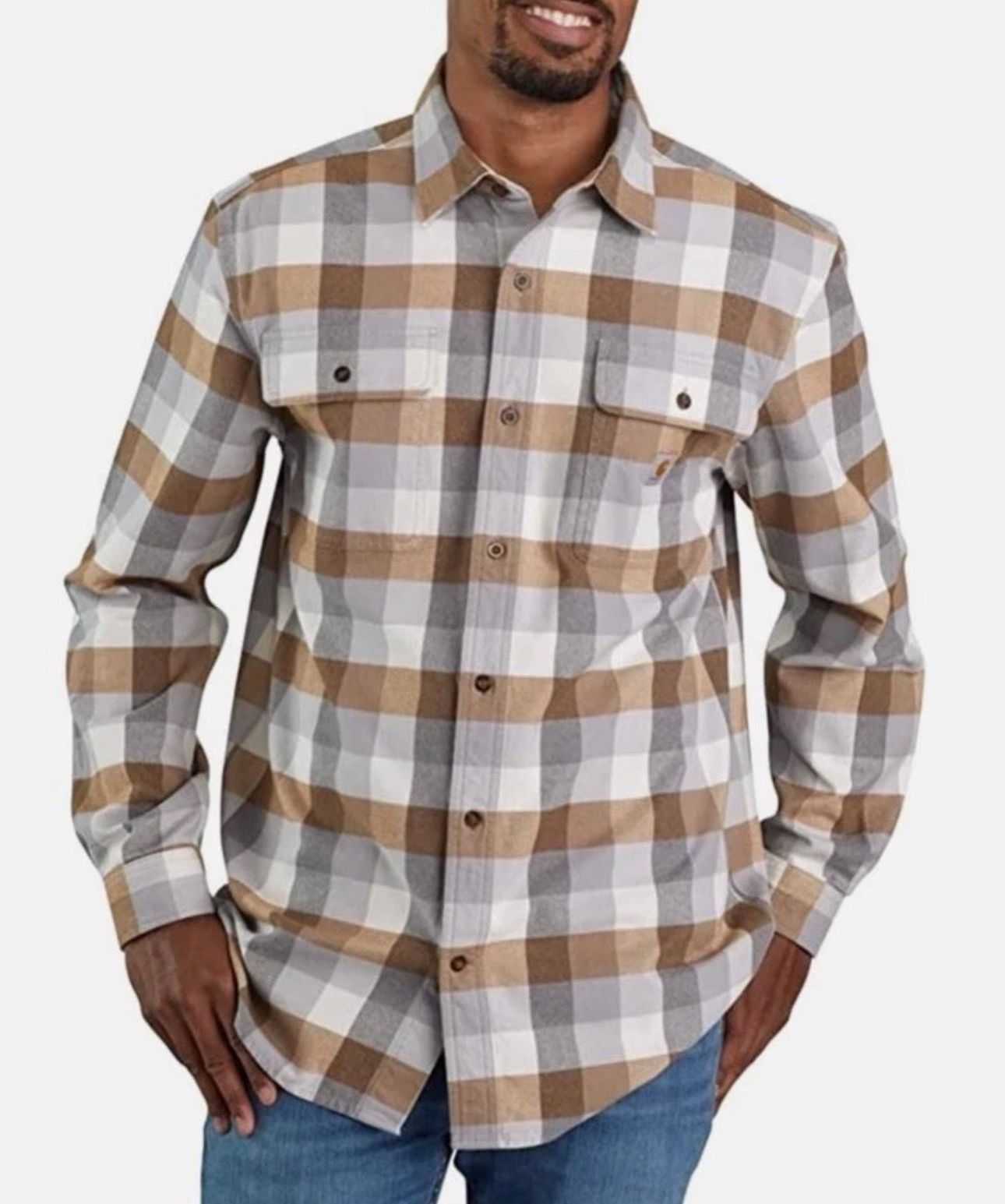 Carhartt Mens Heavyweight Loose Fit Flannel Long Sleeve Plaid Shirt Size L Tall