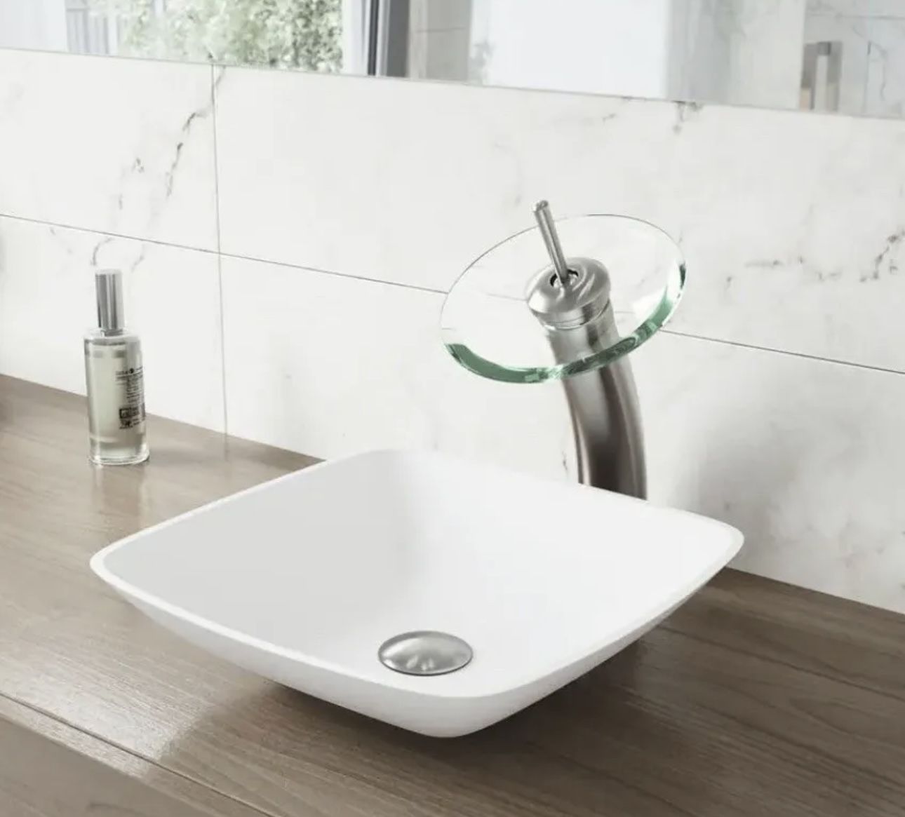 Vessel Sink Faucet Waterfall Glass Brushed Nickel