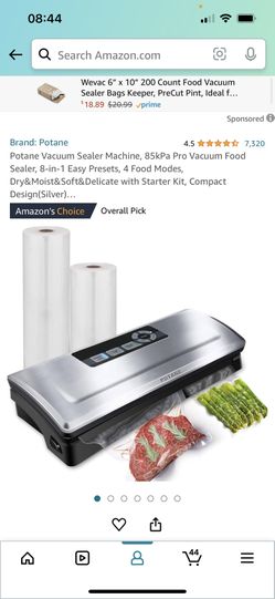 Potane Vacuum Sealer Machine, 85kPa Pro Vacuum Food Sealer, 8-in-1 Easy Presets, 4 Food Modes, Dry&Moist&Soft&Delicate with Starter Kit, Compact Desig