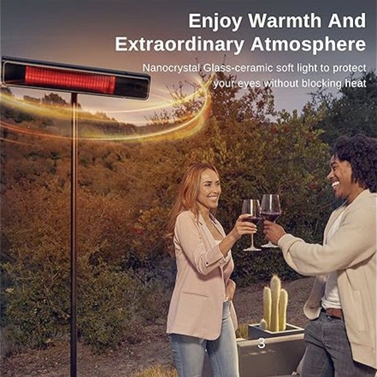 80224
EAST OAK Patio Heater Electric, 1500W Standing Outdoor Heaters for Patio with Nanocrystal Glass-ceramic, Fast Heat Waterproof & Dustproof, Tip-