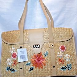 Straw Shoulder Bag Purse Flower Design Nicole Lee New w/Tag Spring Purse