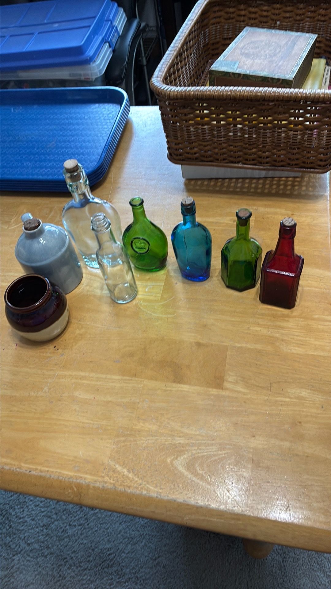 8 vintage glass bottles