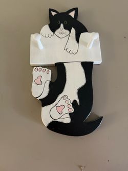 Hand painted black and white cat wall hook