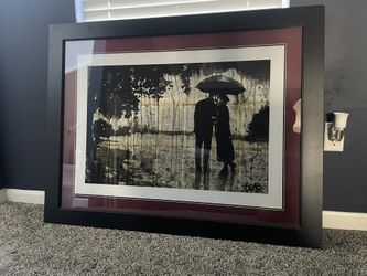 LARGE 44” W X 34” H ROMANTIC RAINY DAY RENDEZVOUS PAINTING PRINT LOUI JOVER