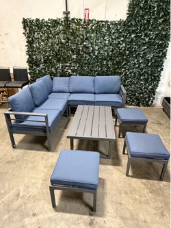 New 8 Seaters Dining Set Aluminum Patio Furniture Outdoor with Adjustable Table