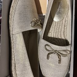 MICHAEL KORS Nori Metallic Linen Slip-on Espadrille 
