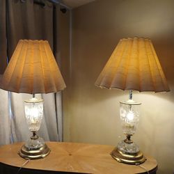 Large Vinatge Etched Crystal Lamps