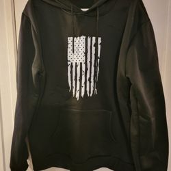 Brand New Black White American Flag Hoodie Sweatshirt Size Large