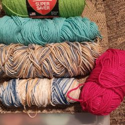 Yarn. Top Skein Is Large 7 oz. Red Skein Has Soarkles