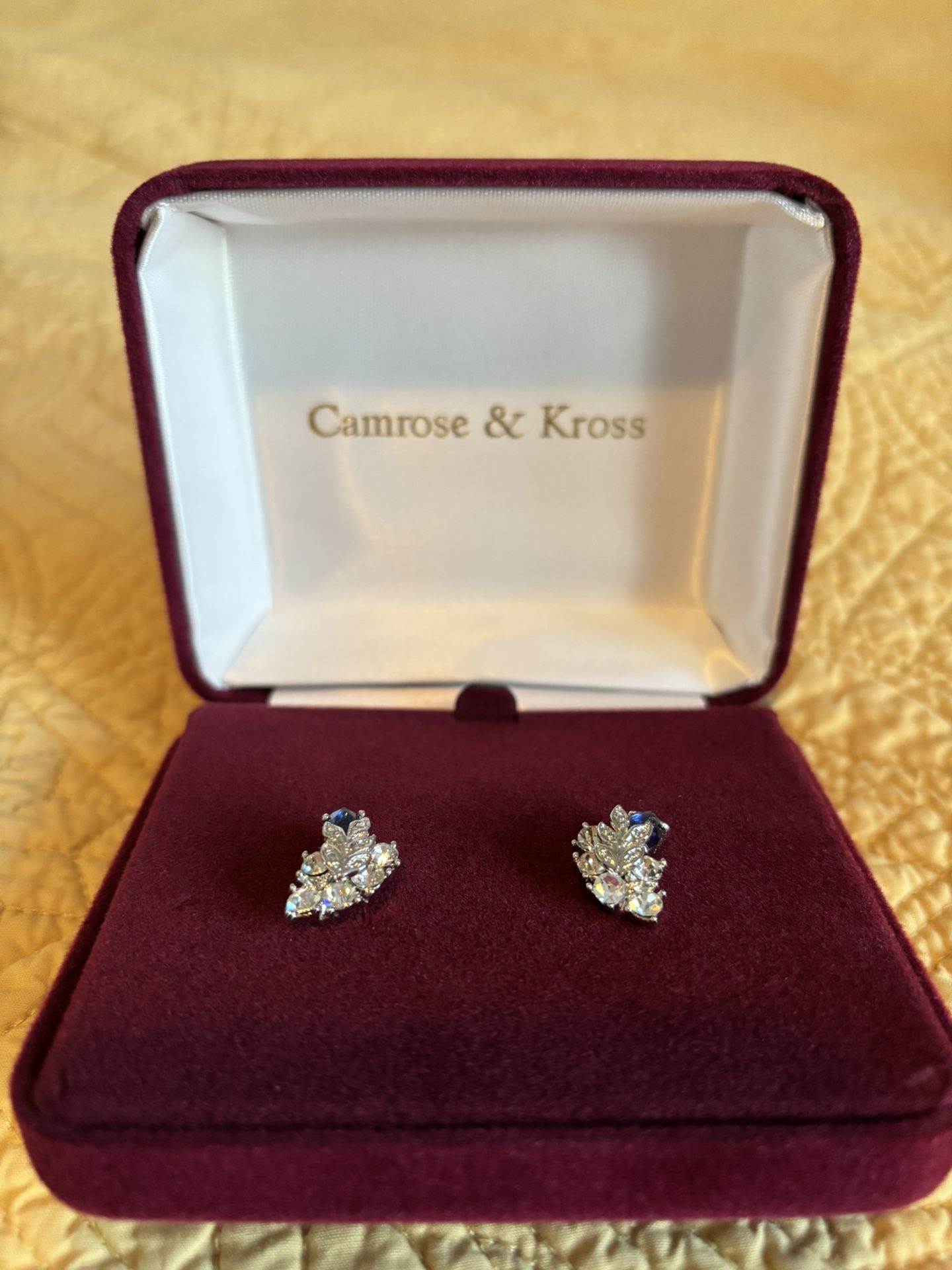 Jackie Kennedy Faux Sapphire Diamond Rhinestone Earrings