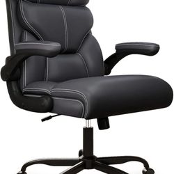 Executive Office Chair with Flip-up Armrests,Ergonomic Computer Desk Chairs,Big and Tall Leather Office Chair 400LBS,Lumbar Support Swivel PC Chair wi