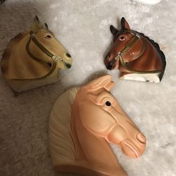 Vintage Chalkware Horse Heads Wall Plaque Vintage 1961 Miller Studio 