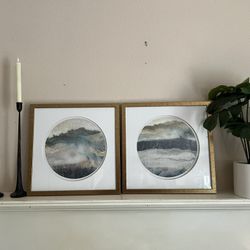 2 Abstract Landsape Glass Framed Art - 17 x 17"