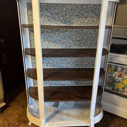 ANTIQUE TIGER OAK CURIO CABINET CURVED GLASS AMERICAN MADE MID 20th CENTURY - MUST SELL