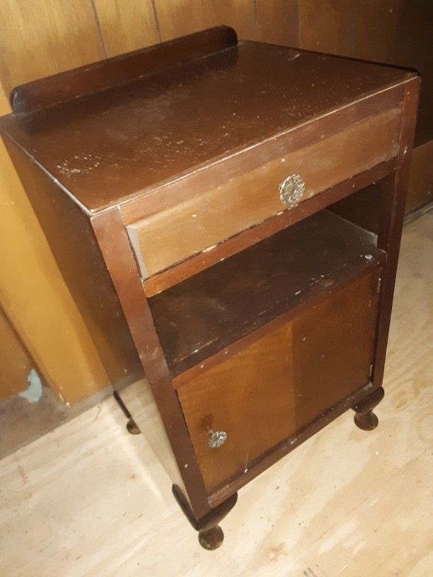Vintage End Table Solid Wood Cabinet