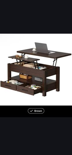 Multi-Functional Lift Top Coffee Table with Hidden Storage & Drawers – Brown (New in Box)