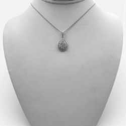14k White Gold Pear Shape Pendant with Diamonds and 15" Necklace.