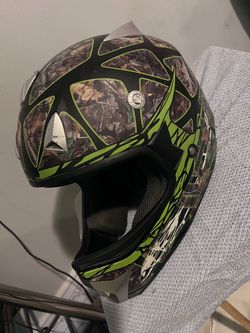 Motocross Helmet Camo and Green Graphics