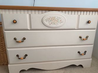 White Wood Dresser with Floral Detail