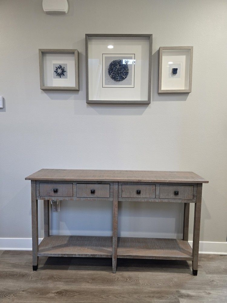 Solid Wood Rustic 4 Drawer Console Entryway Sofa Table